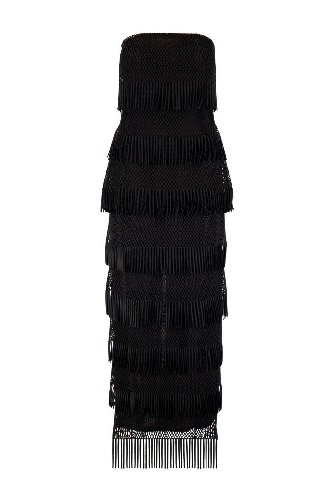 Macrame Lace Column Dress in Black