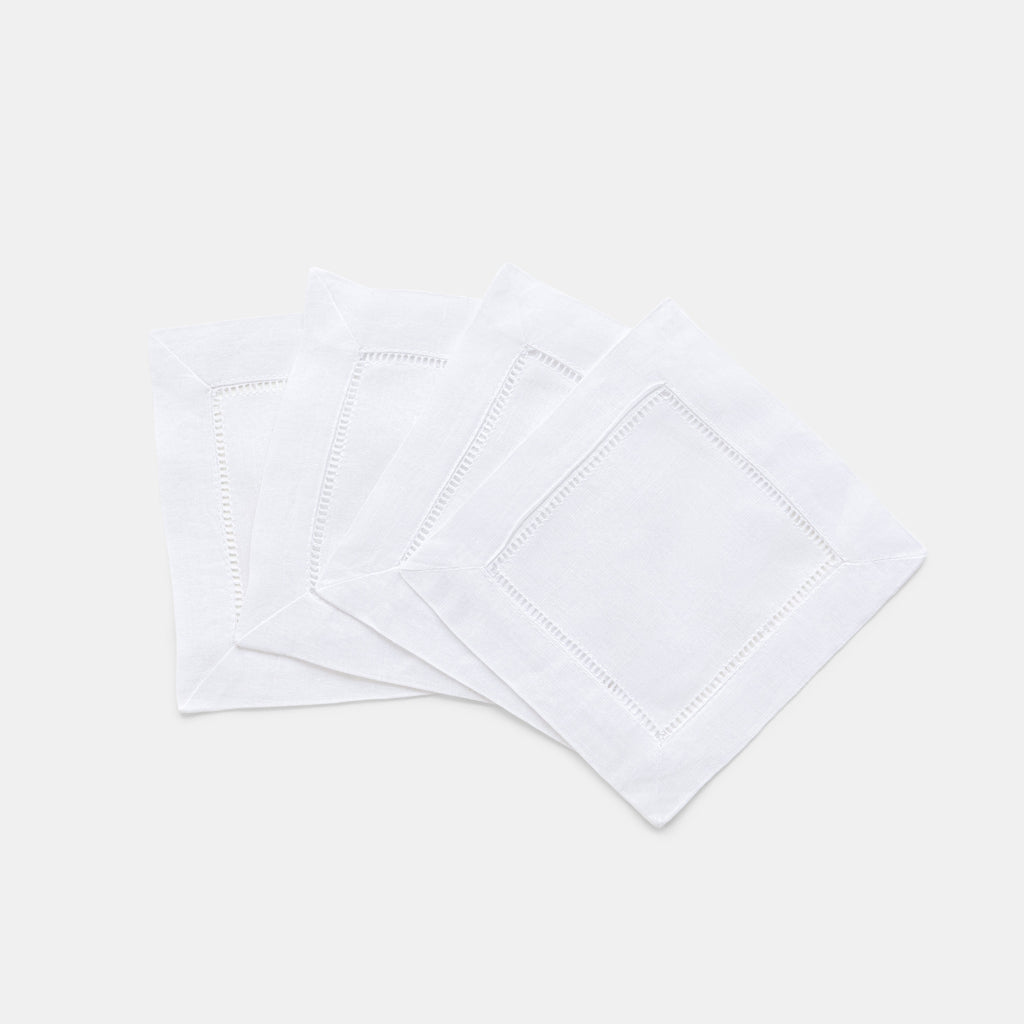 White Hemstitch Cocktail Napkin, Set of 4
