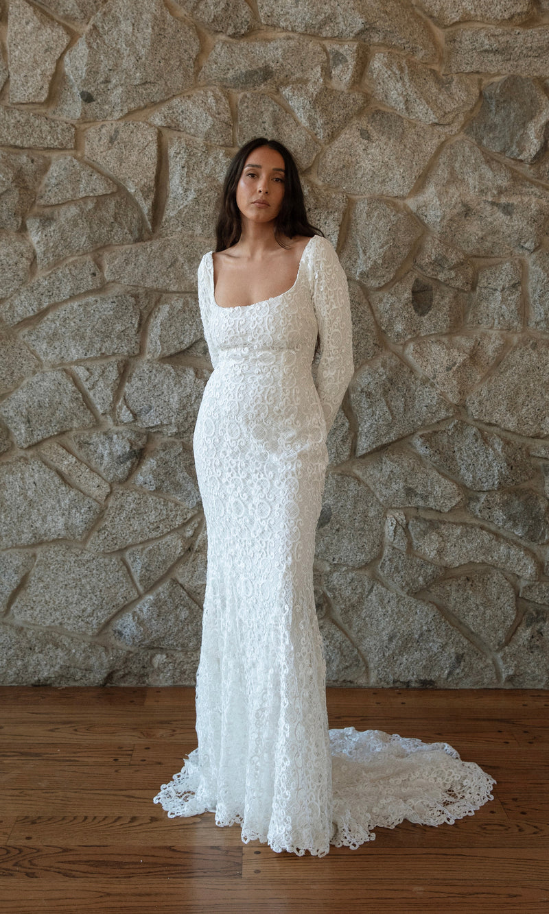 Nash Crochet Lace Boat Neck Wedding Gown