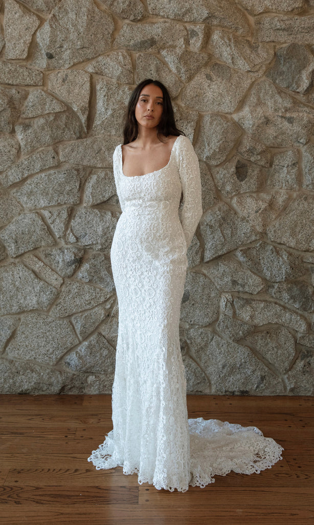 Nash Crochet Lace Boat Neck Wedding Gown
