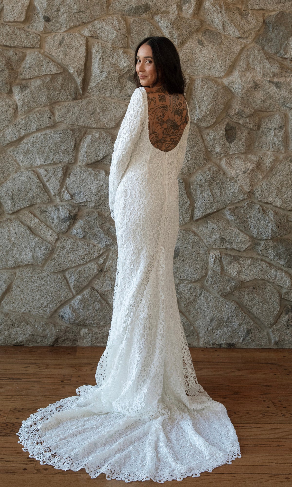 Nash Crochet Lace Boat Neck Wedding Gown