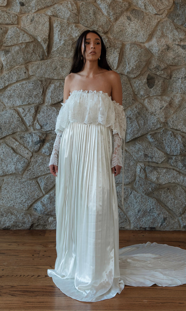 Luca Pleated Satin Silk Wedding Dress