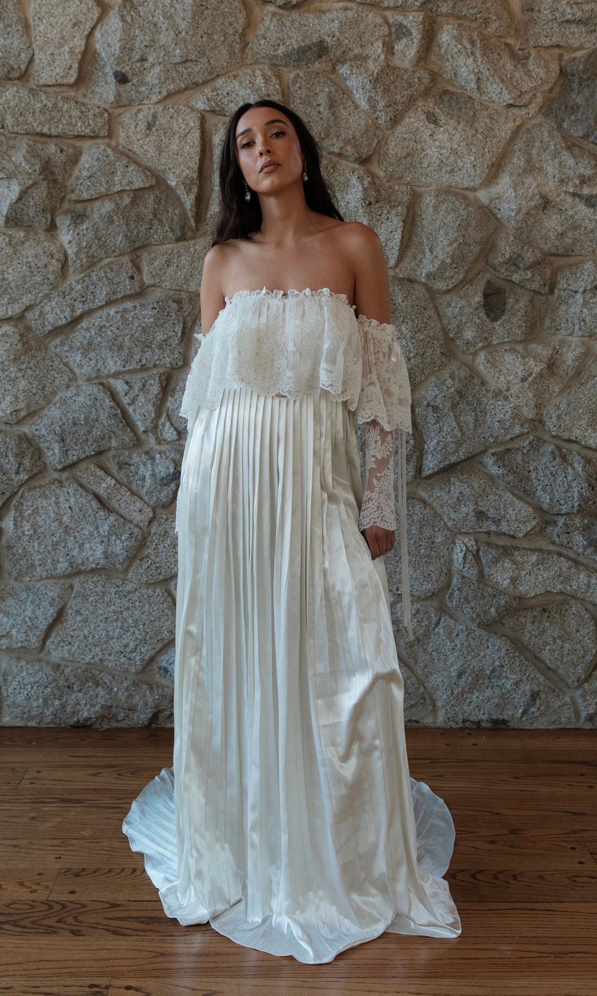 Luca Pleated Satin Silk Wedding Dress