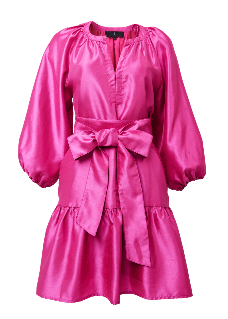 Elise Mini Dress in Hot Pink Dupioni
