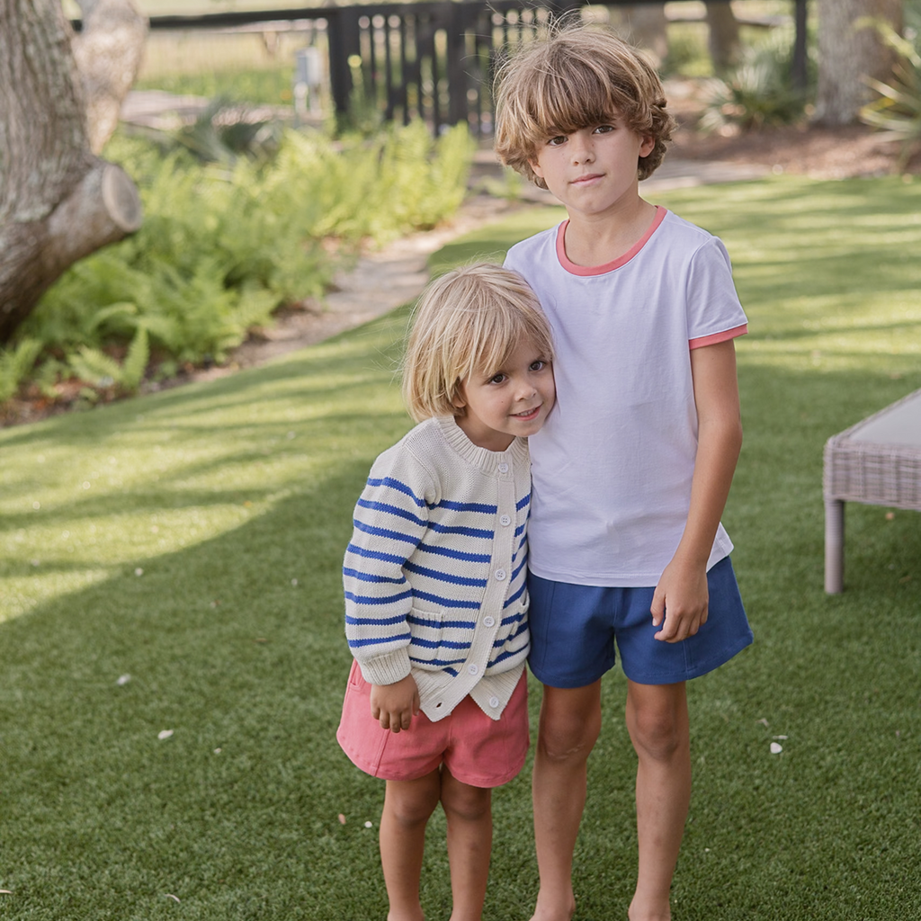 Unisex Cream and Blue Stripe Knit Cardigan