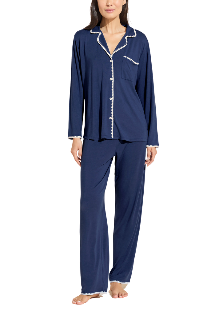 Frida TENCEL™ Modal Long PJ Set in Navy/Ivory