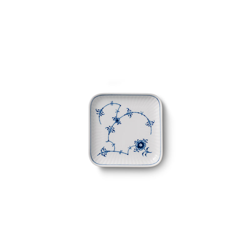 Blue Fluted Plain Plate Square 9cm 3.54"