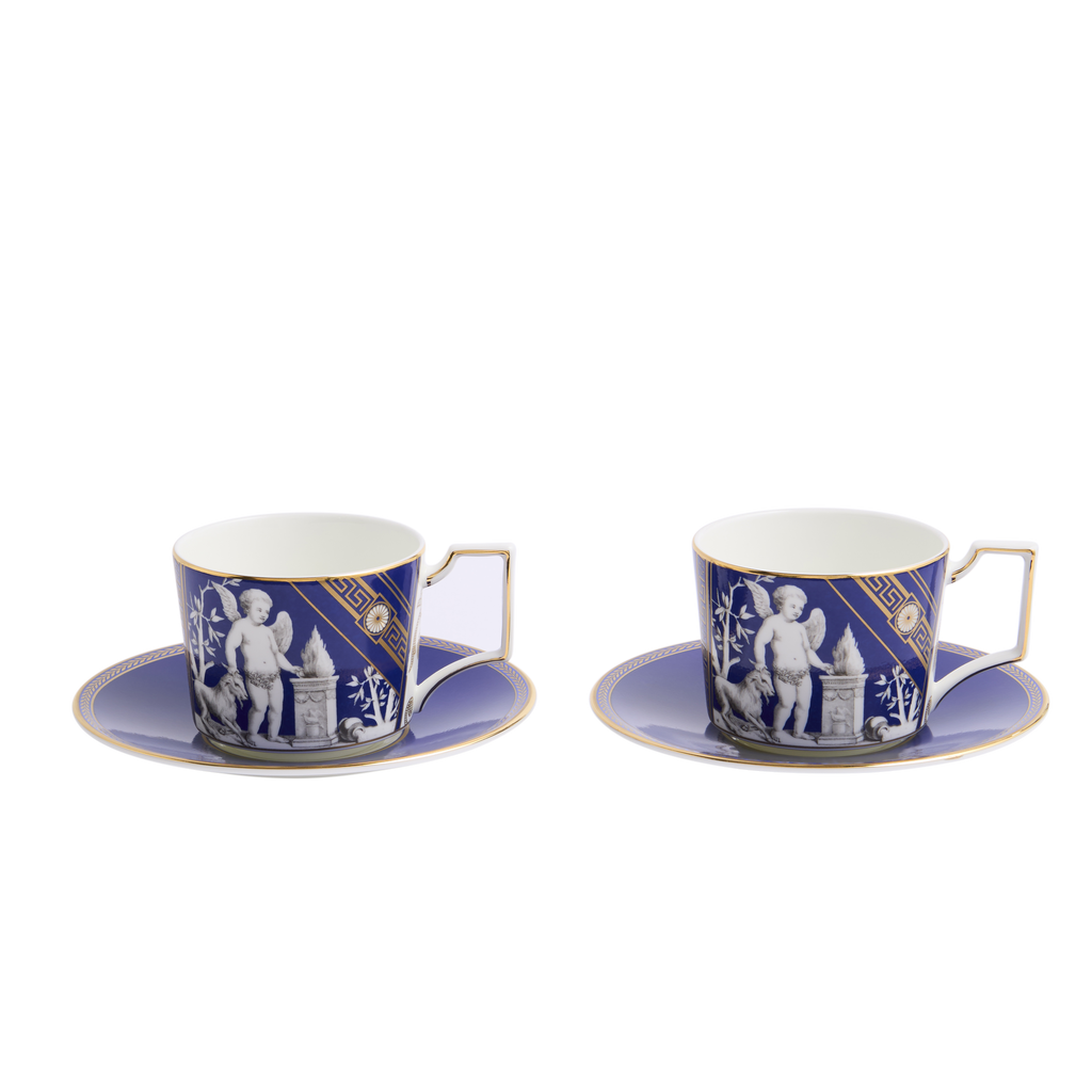Reniassance Teacup Saucer in Gold, Set of 2