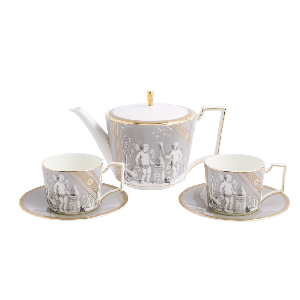 Renassiance Teapot Tcup Scr in Grey, Set of 2