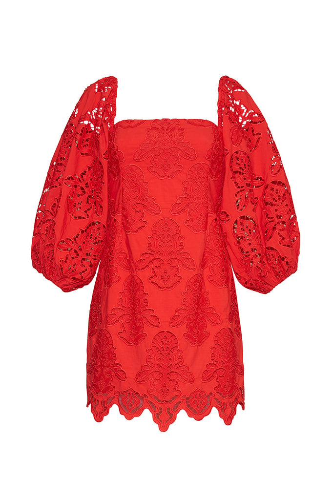 Montauk Dress in Red Embroidered Eyelet