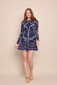 Viola Dress in Scrollwork Ink