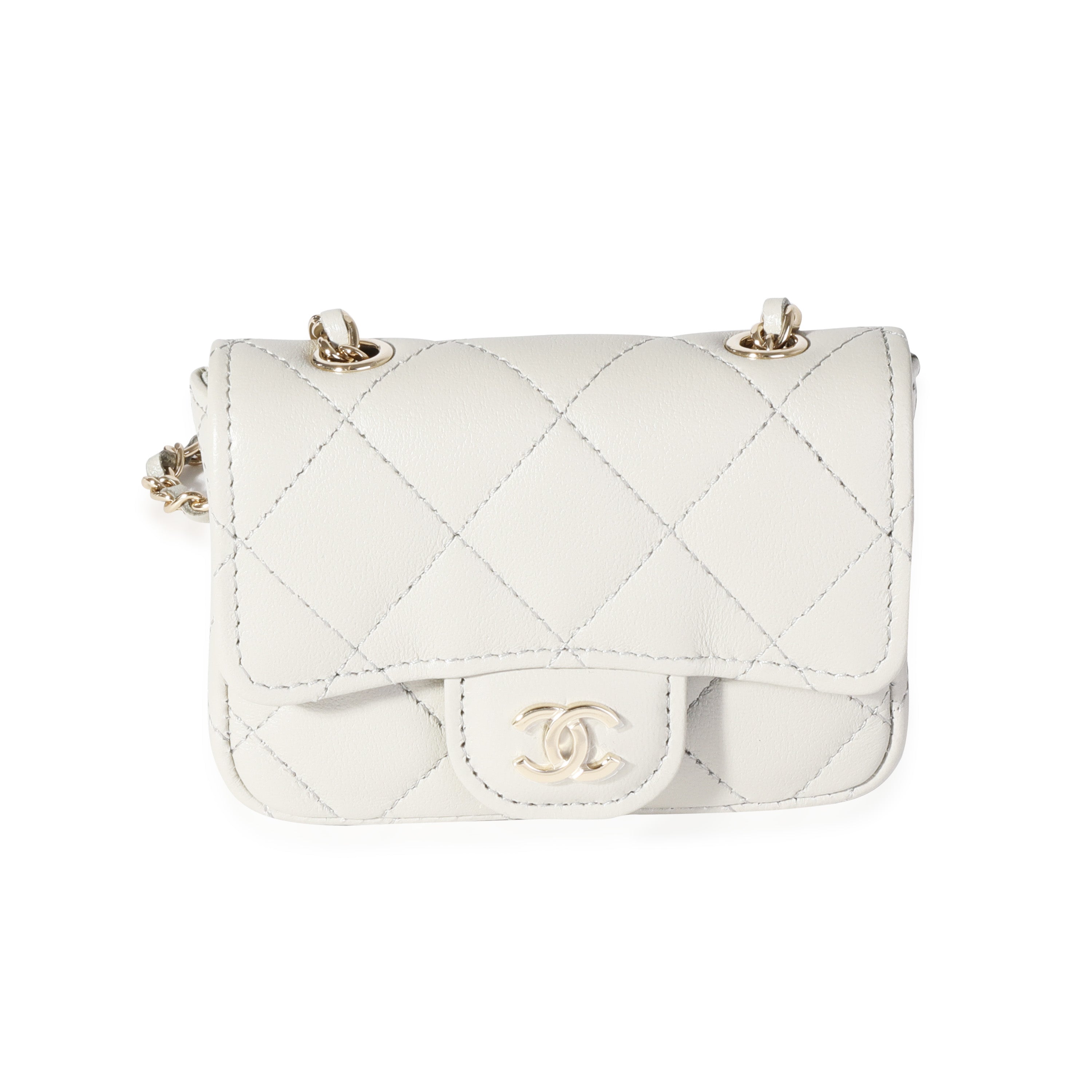 Chanel Grey Quilted Lambskin Mini Chain Belt Bag