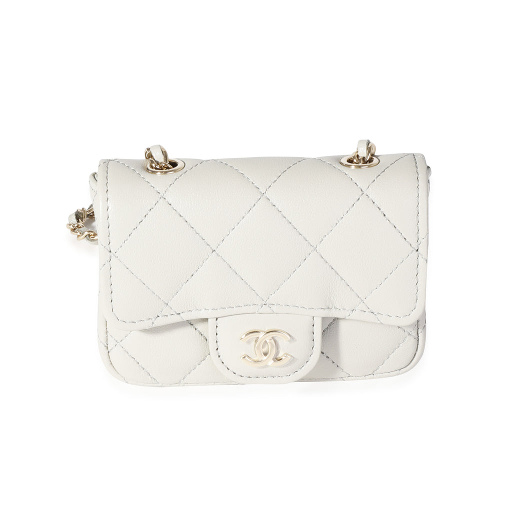 Chanel Grey Quilted Lambskin Mini Chain Belt Bag