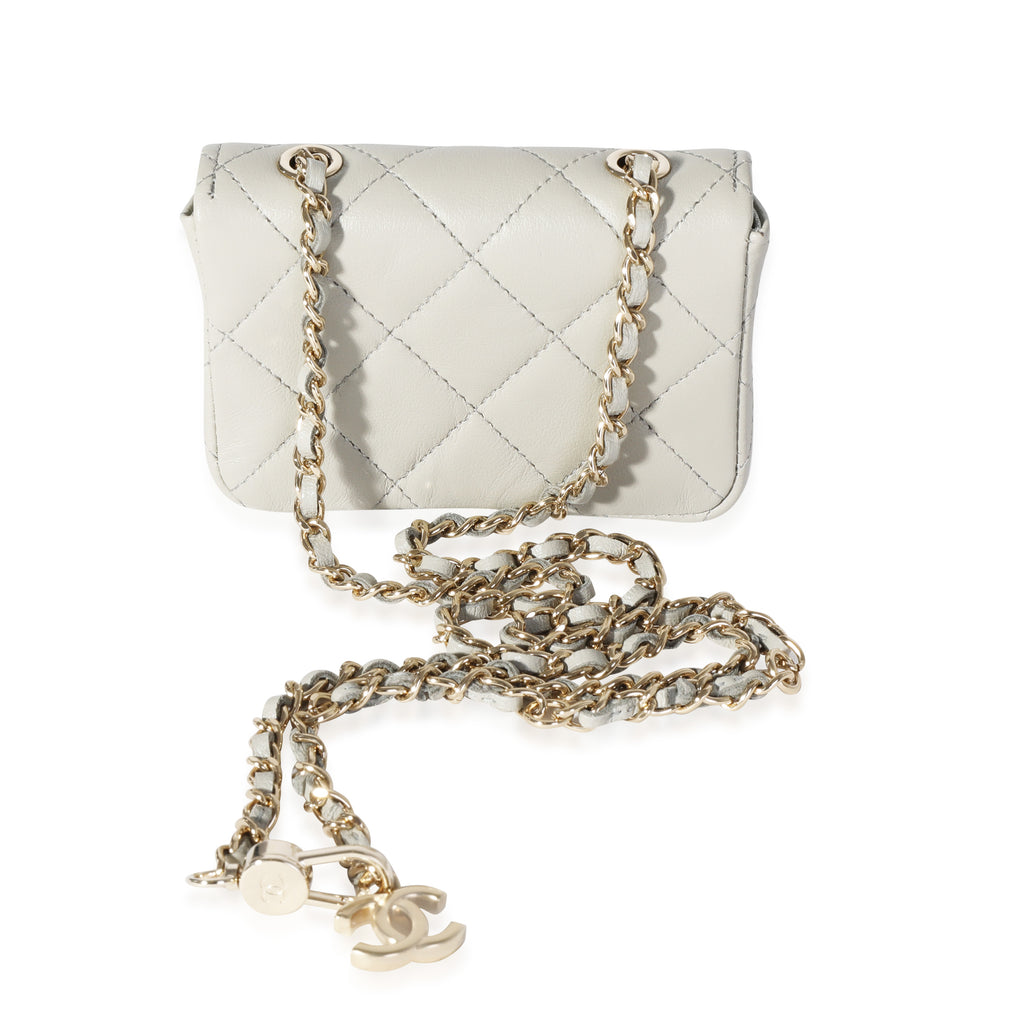 Chanel Grey Quilted Lambskin Mini Chain Belt Bag