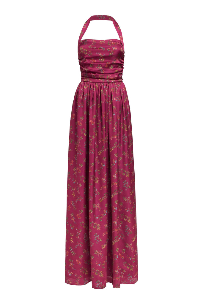 Anastasia Floral Ruched Halter Gown