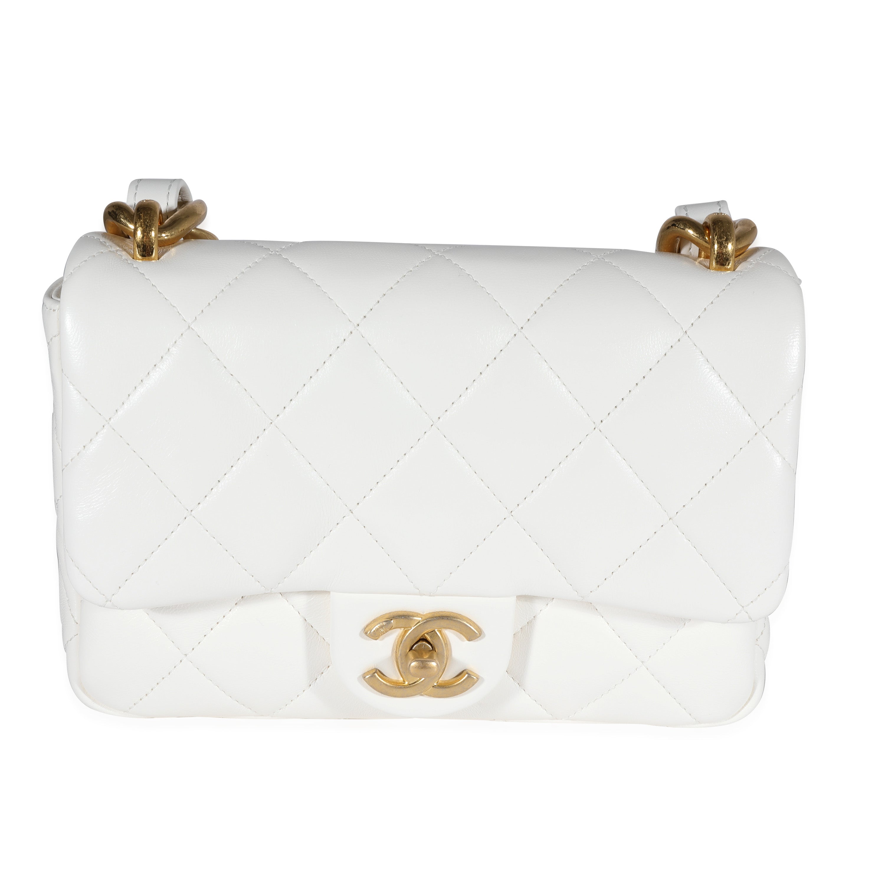 Chanel White Quilted Lambskin Small Funky Town Flap Bag
