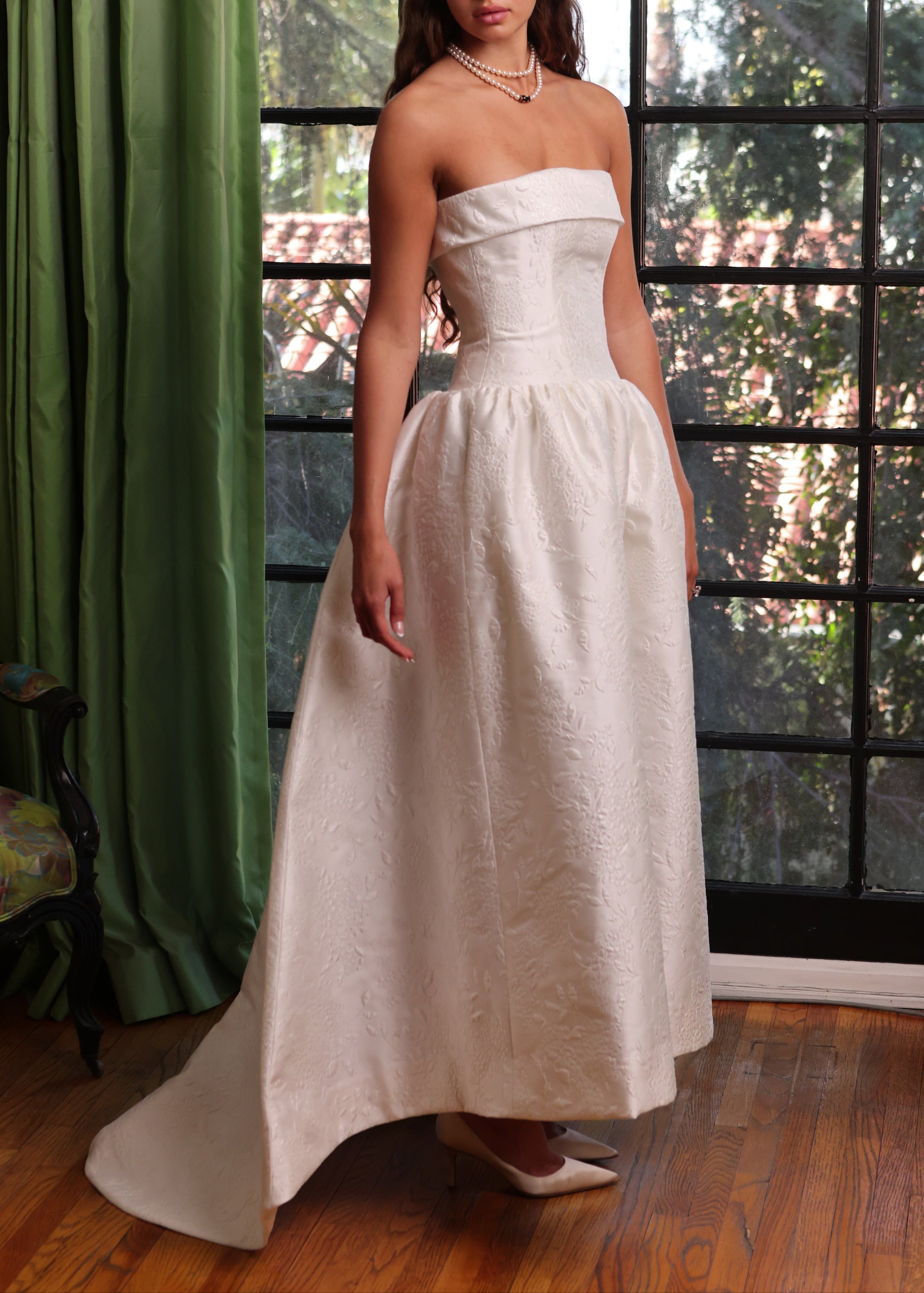Strapless Drop Waist Gown in White