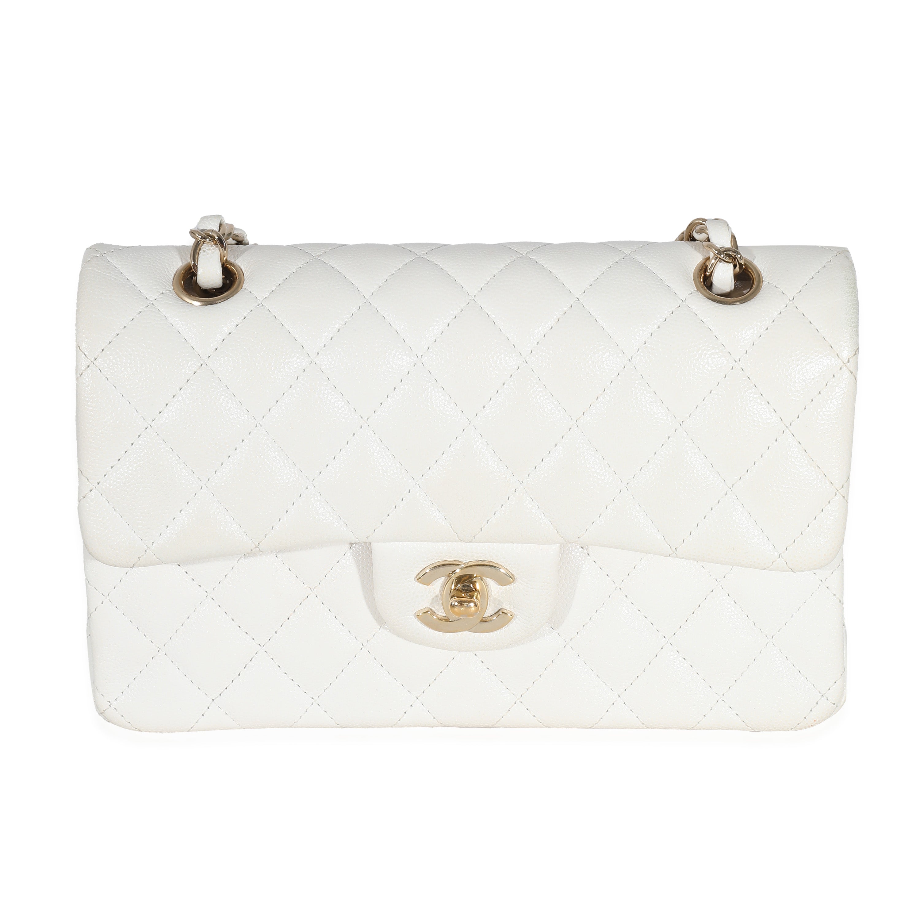 Chanel White Quilted Caviar Small Classic Double Flap Handbag