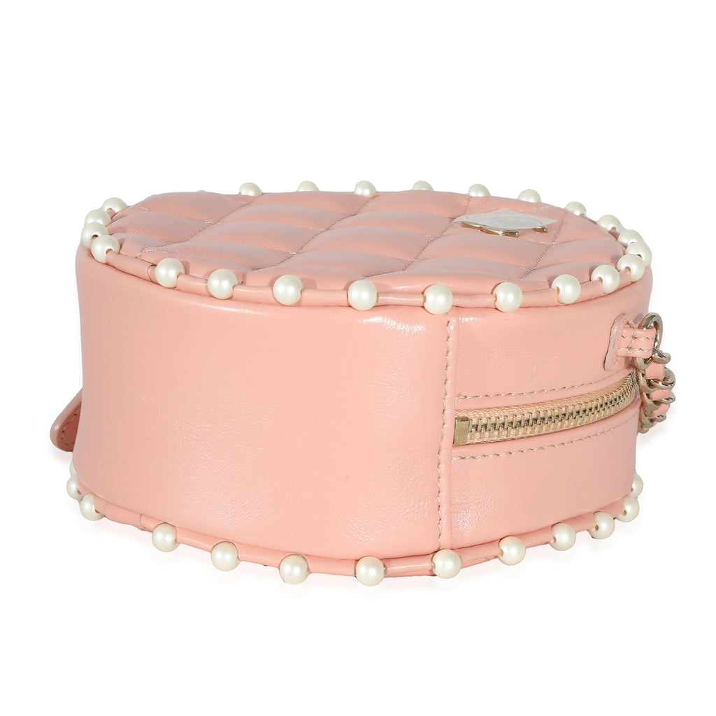 Chanel Pink Quilted Calfskin Pearl Round Clutch With Chain