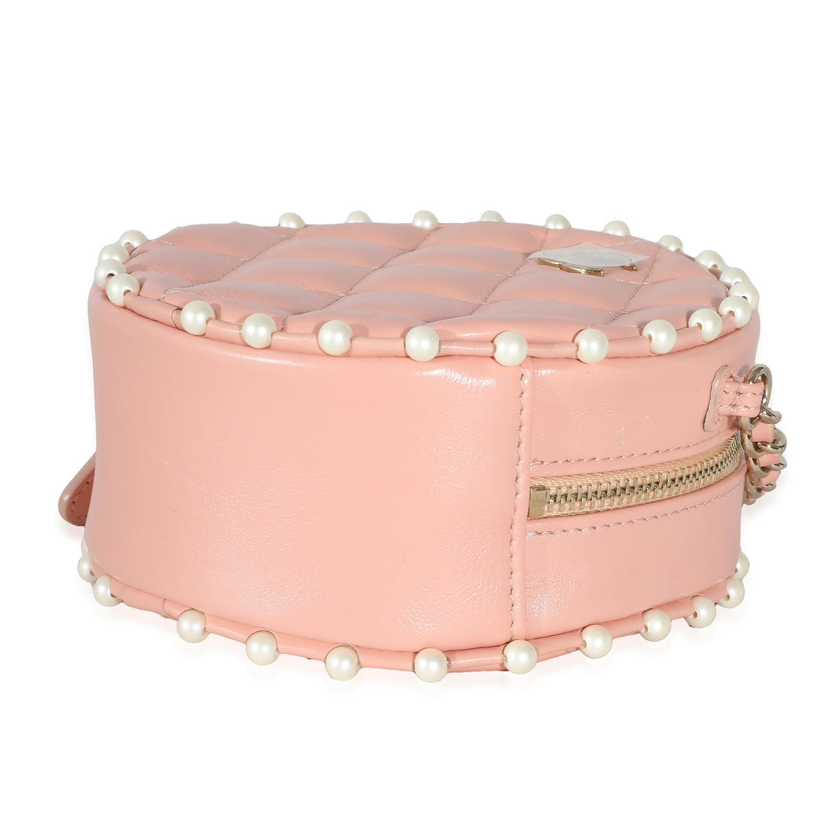 Chanel Pink Quilted Calfskin Pearl Round Clutch With Chain
