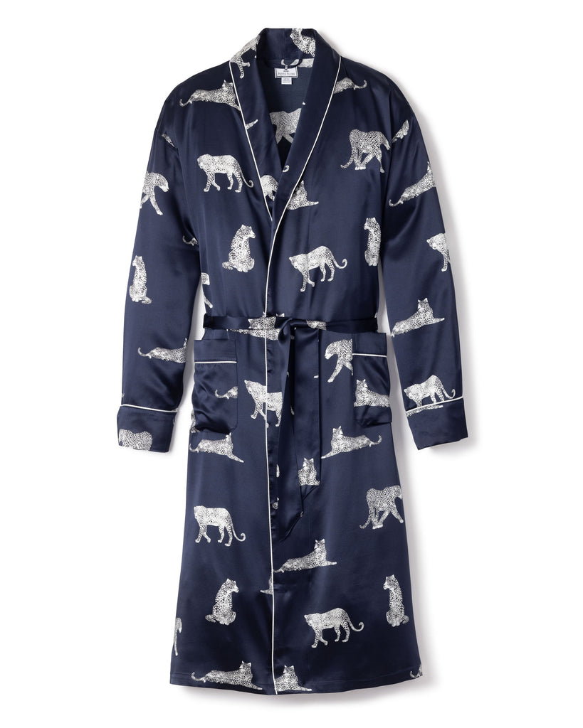 Men’s Silk Long Robe in Panthère de Nuit