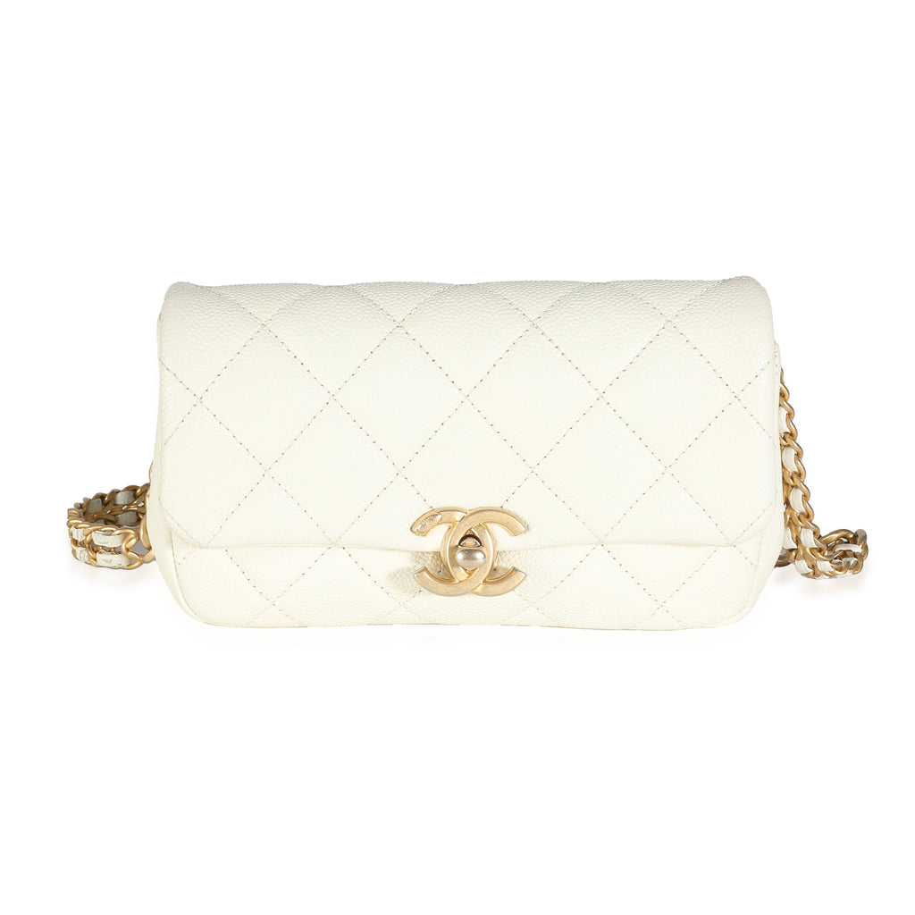 Chanel White Quilted Caviar Chain Melody Waist Belt Bag