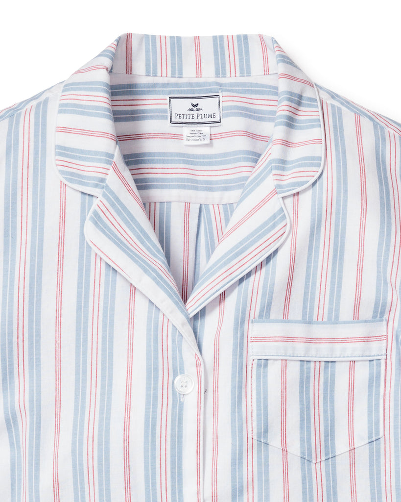 Women’s Twill Short Sleeve Short Set in Vintage French Stripes