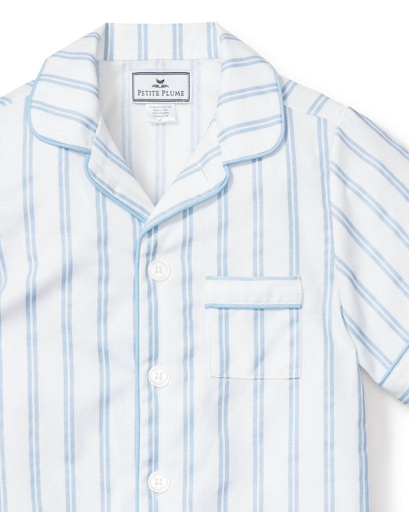 Kid’s Twill Pajama Short Set in Periwinkle Stripe
