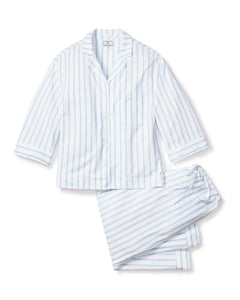 Women’s Pima Wide Leg Pajama Set in Periwinkle Stripe