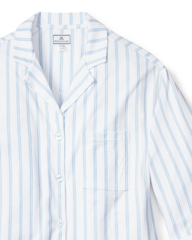 Women’s Pima Wide Leg Pajama Set in Periwinkle Stripe