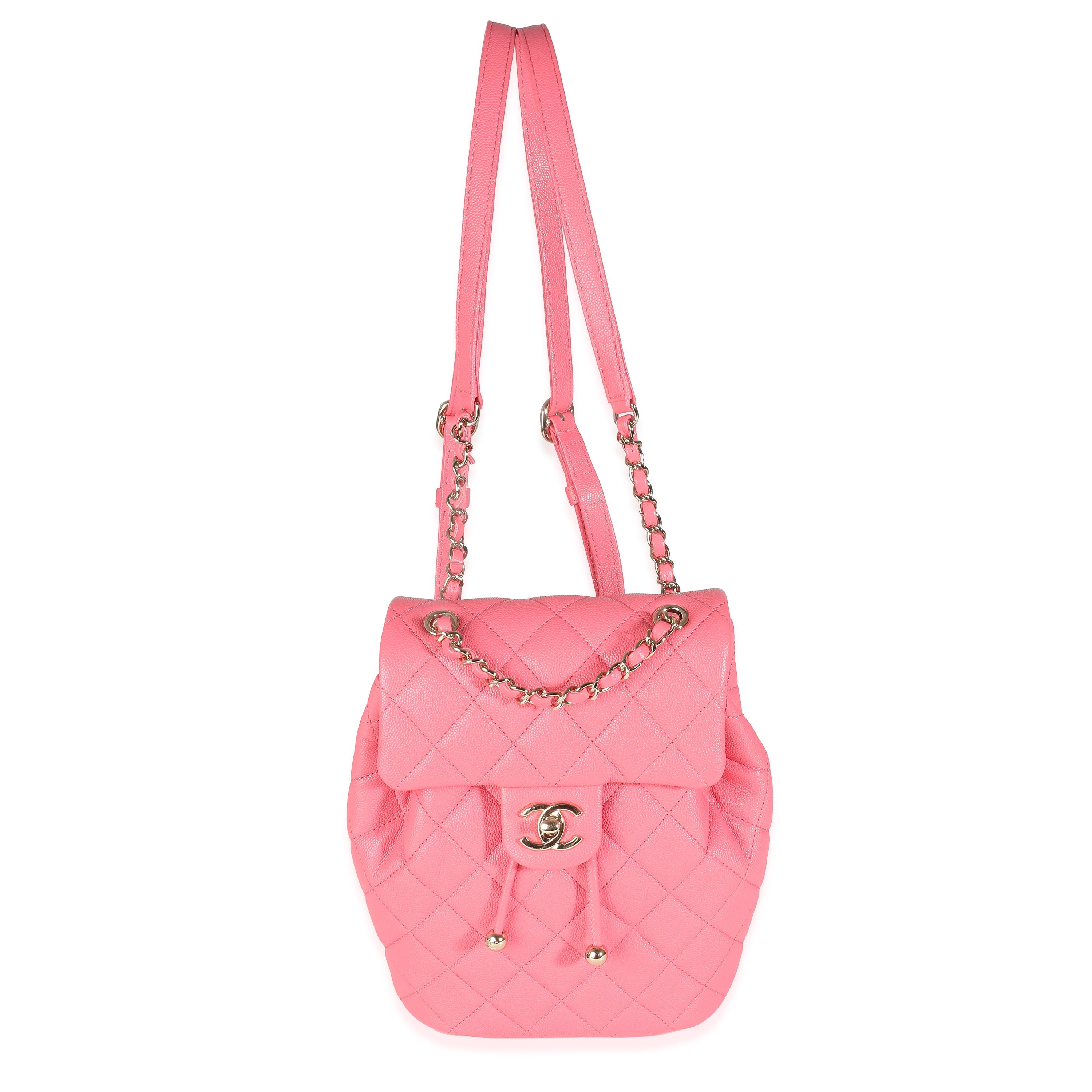 Chanel Pink Quilted Caviar Drawstring Backpack Handbag