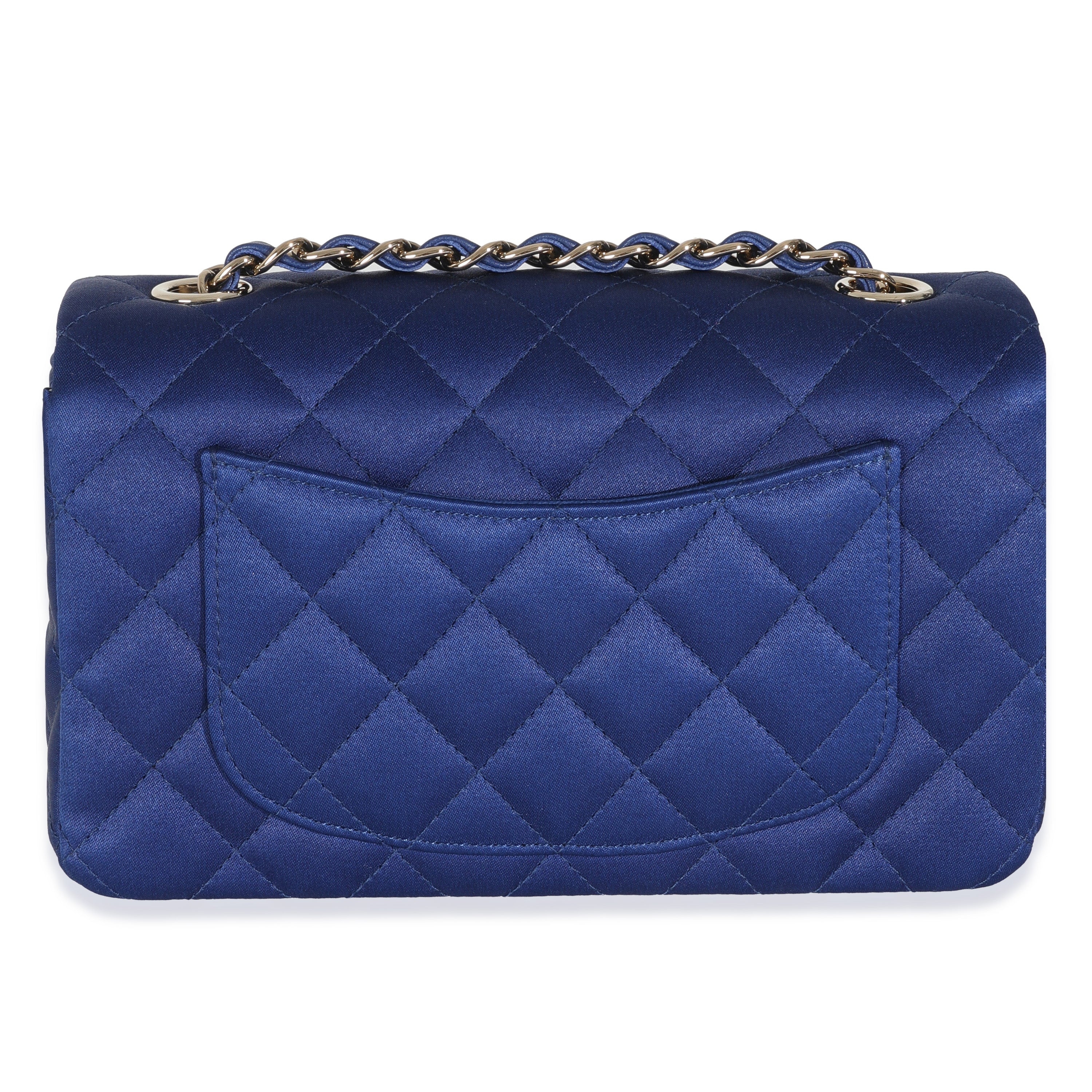 Chanel Navy Quilted Satin Mini Rectangular Classic Flap