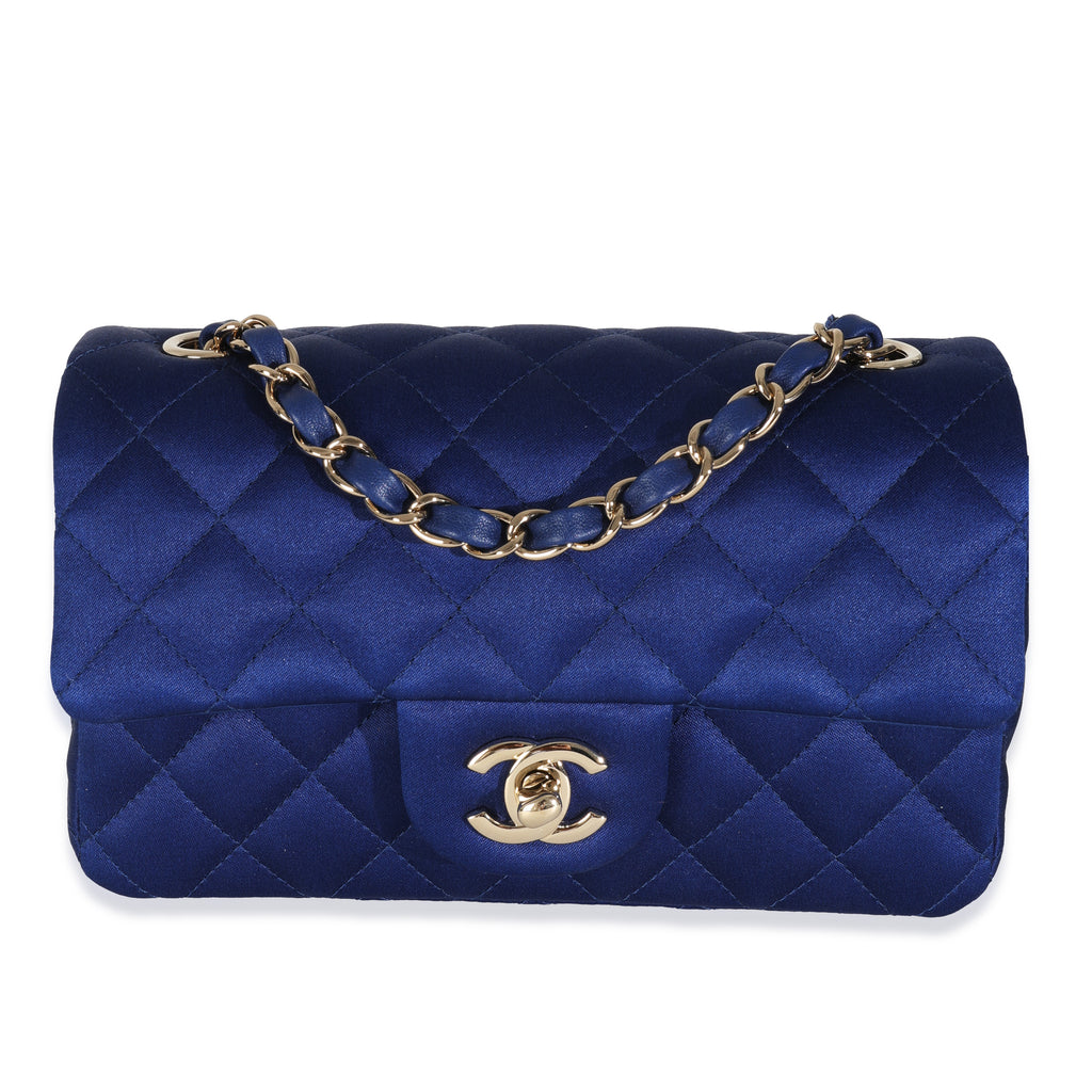 Chanel Navy Quilted Satin Mini Rectangular Classic Flap