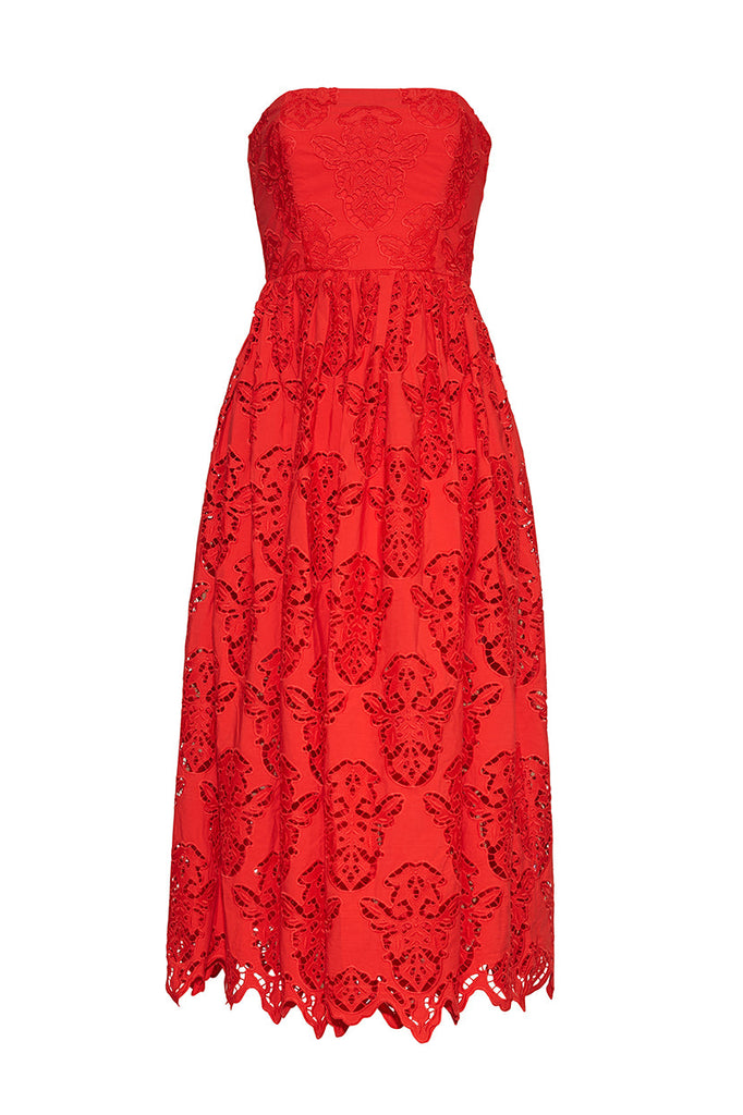 Torres Dress in Red Embroidered Eyelet