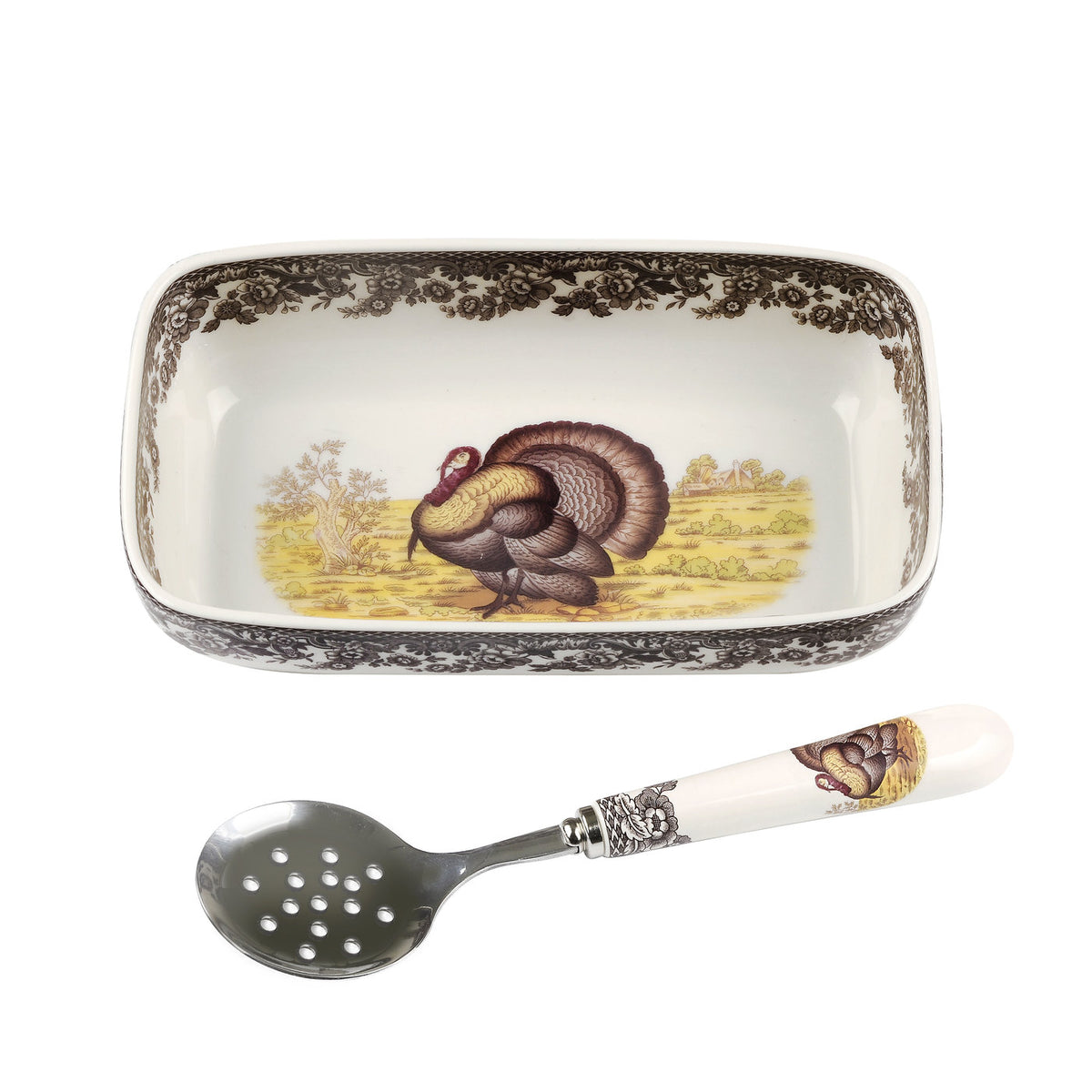 Woodland Turkey Cranberry Dish with Slotted Spoon