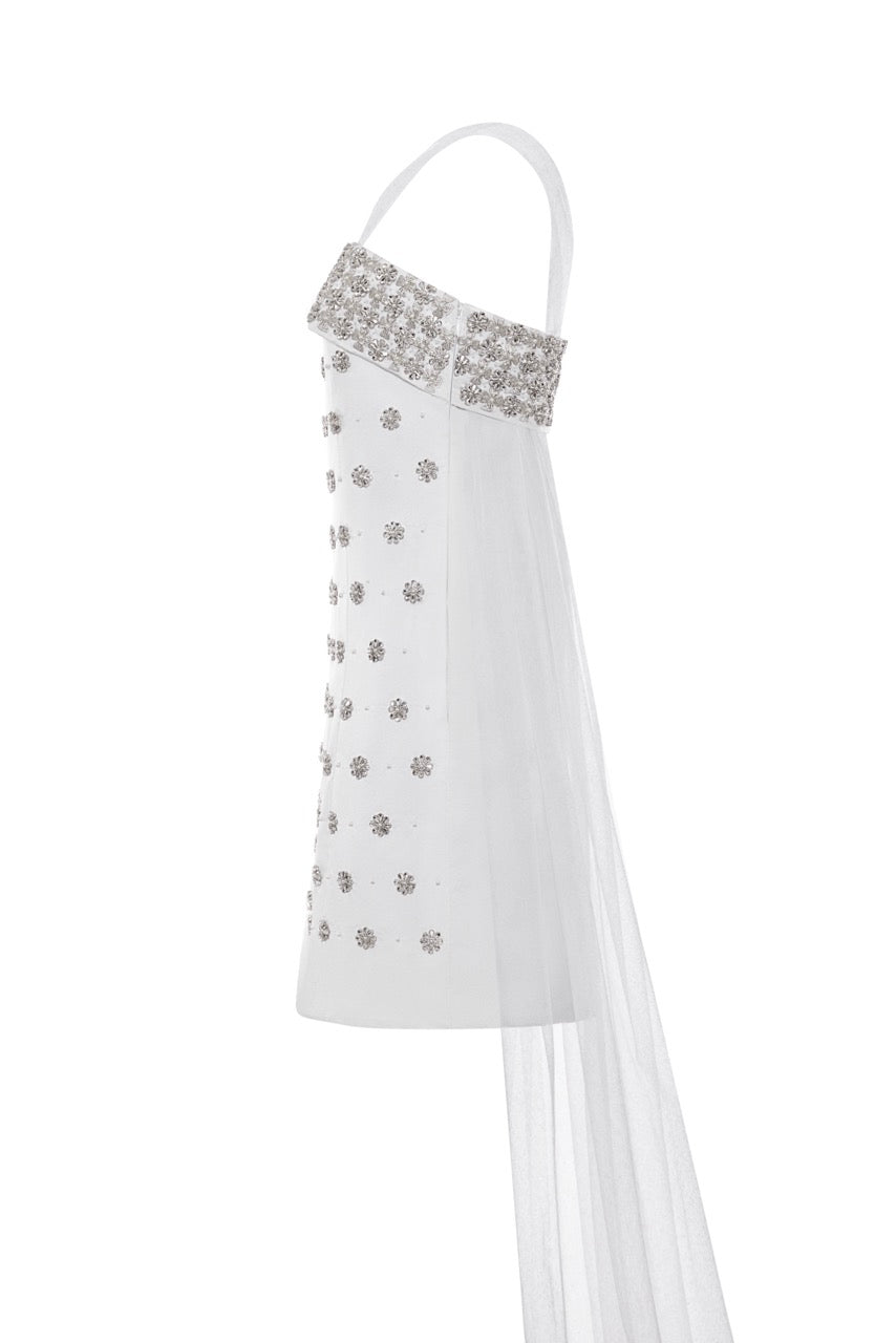 The Ness Mini Dress with Detachable Train and Straps