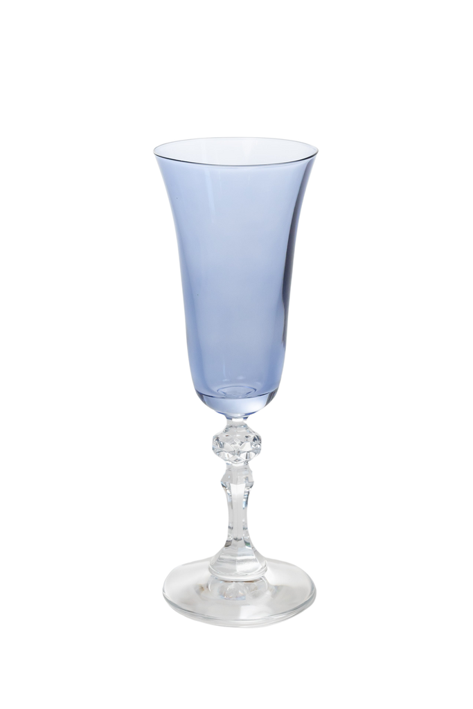 Estelle Colored Regal Flute With Clear Stem, Set of 6 in Cobalt Blue