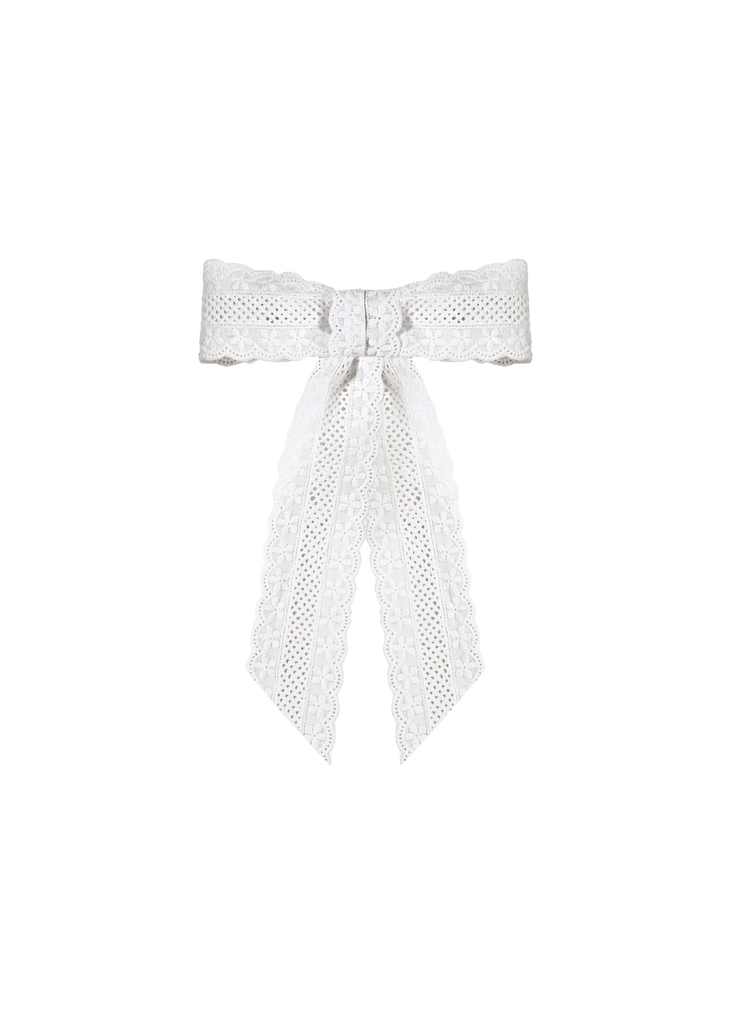 Eyelet Bow Barrette in White