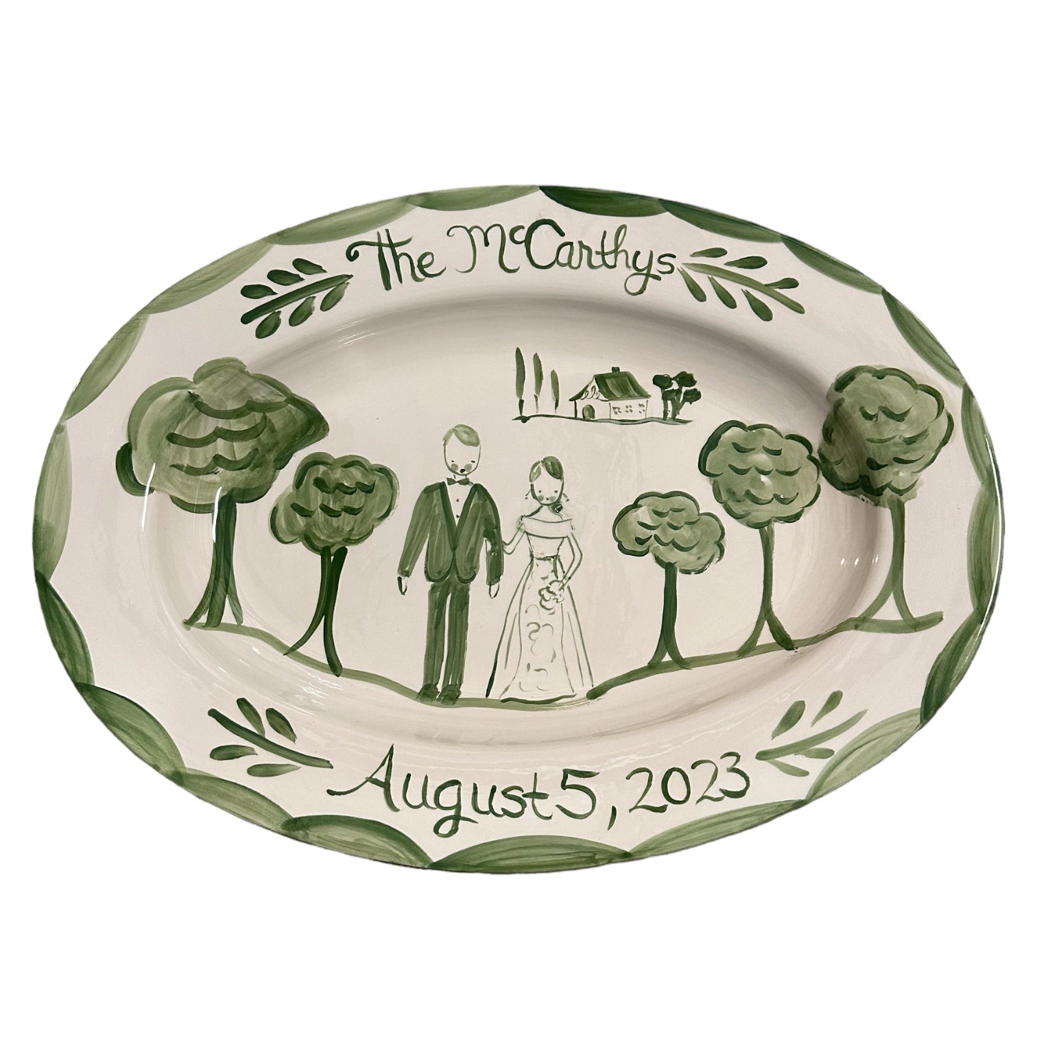 Large Custom Wedding Platter (Green and White) - Premium Platter from Tricia Lowenfield Design