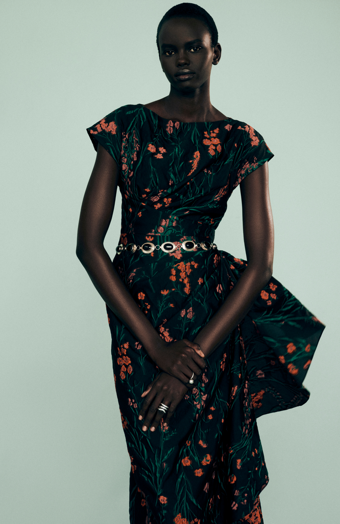 Floral Fil Coupe Florence Gown in Black Multi