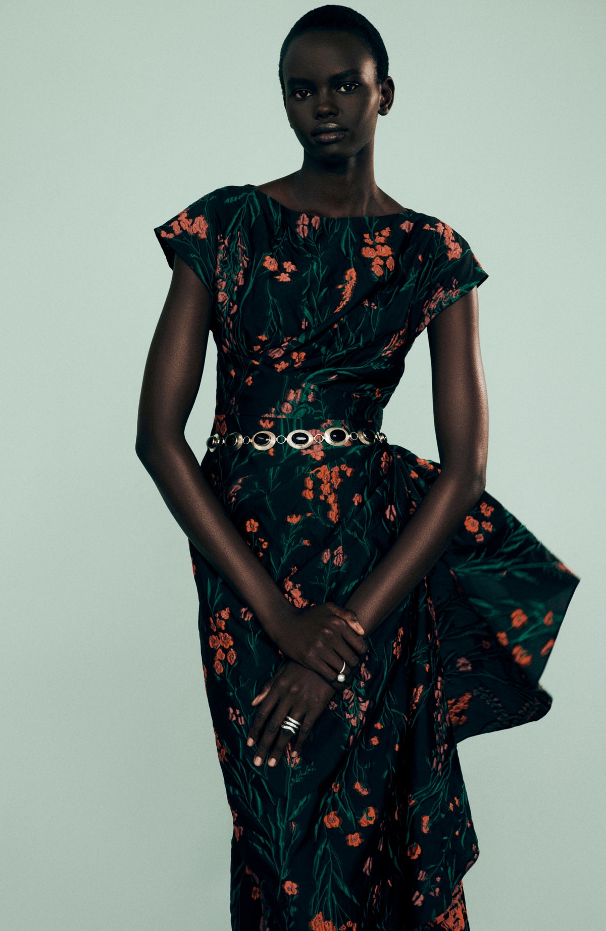 Floral Fil Coupe Florence Gown in Black Multi