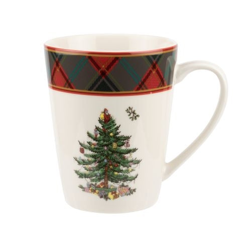 Christmas Tree Tartan 14 oz. Mugs, Set of 4