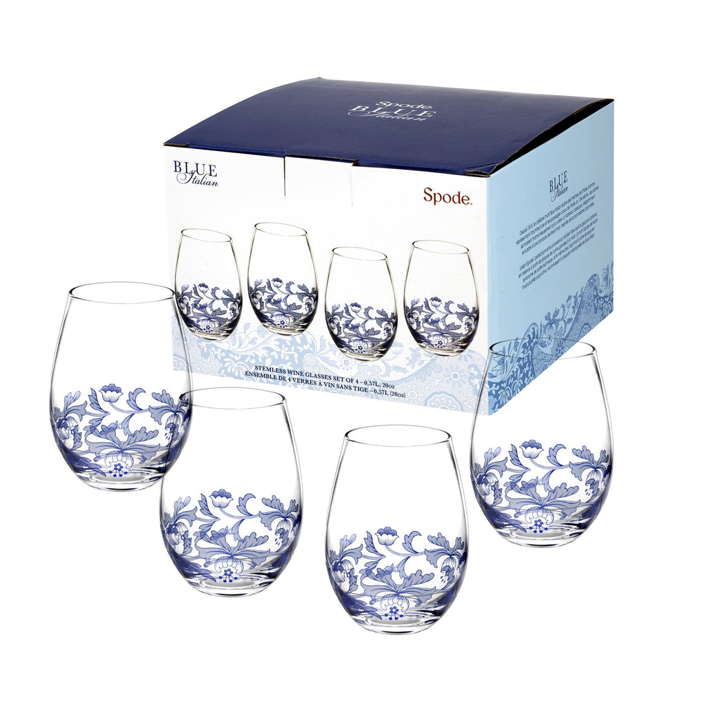 Blue Italian Stemless Glasses, Set of 4