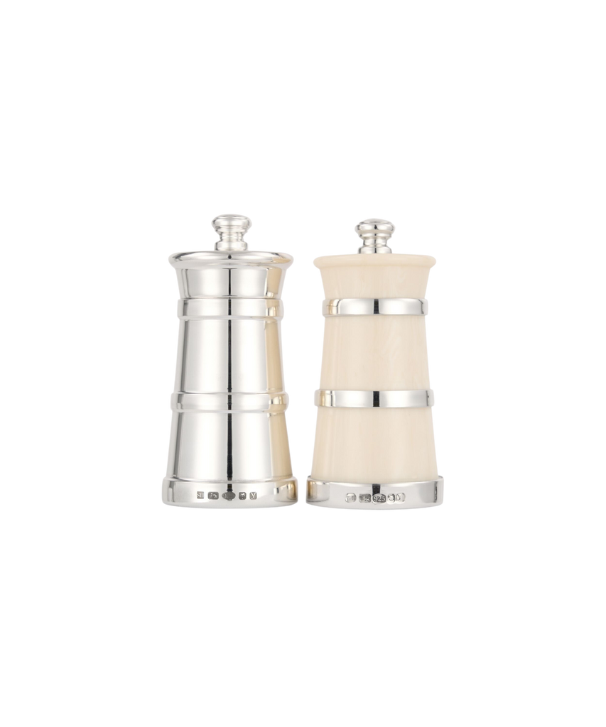 Silver Ivorine Salt & Silver Pepper Mill Set