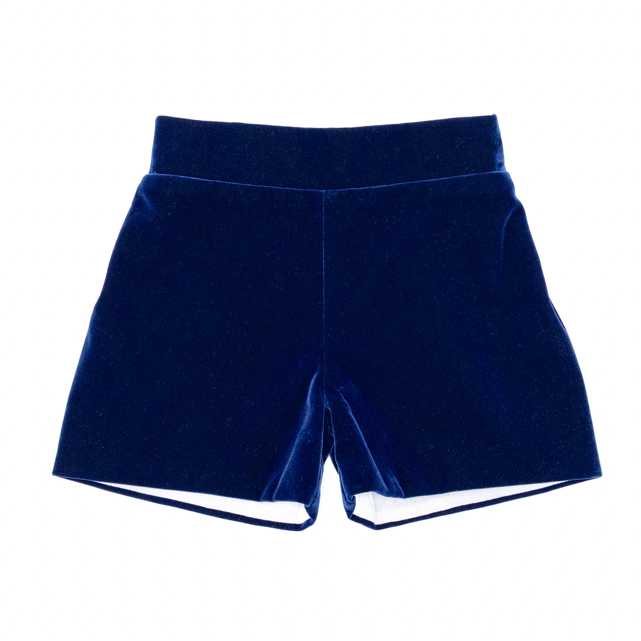 Henry Duvall Robert Shorts in Back Bay Blue Velvet, classic toddler boys fall dress shorts with flat front and elastic back, perfect for pairing with plaid shirts and sibling looks
