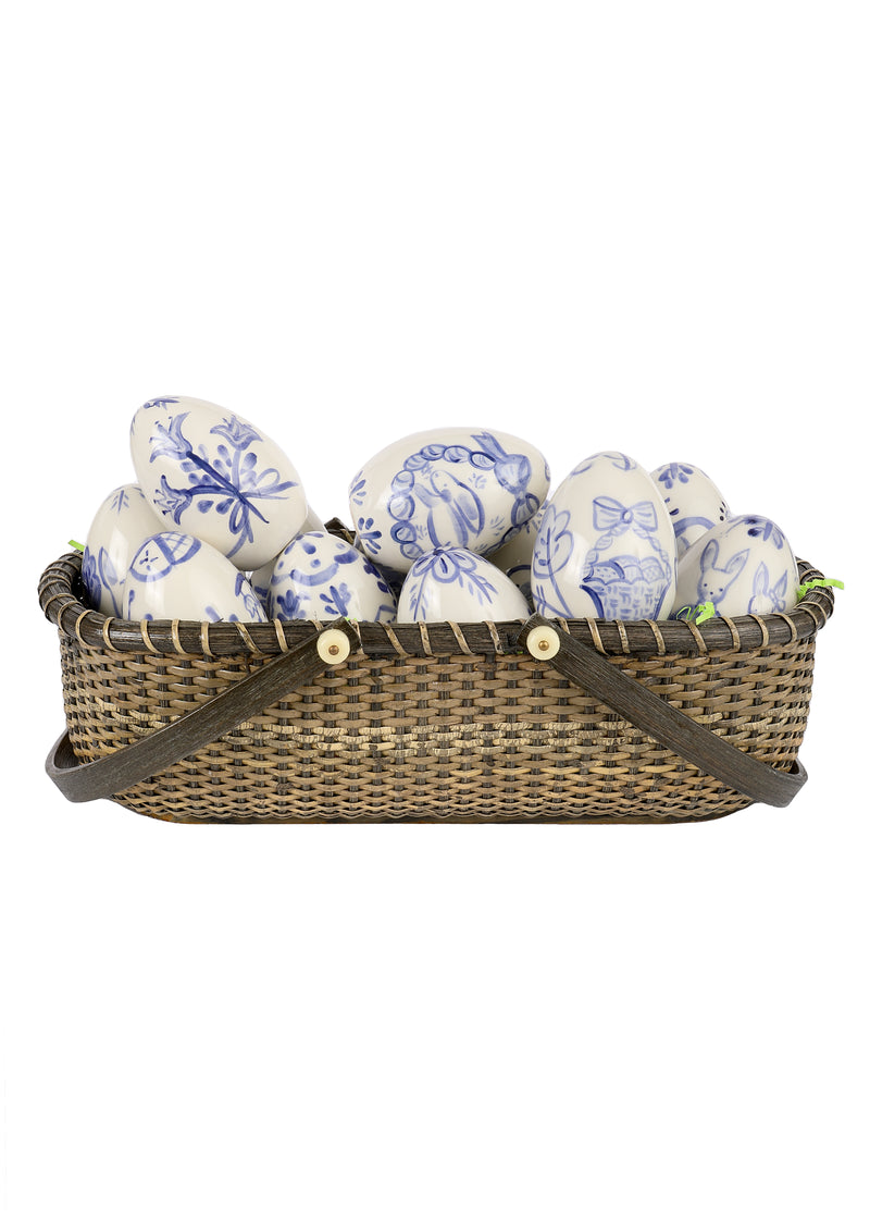 Blue and White Hand-Painted Easter Eggs, Set of 12