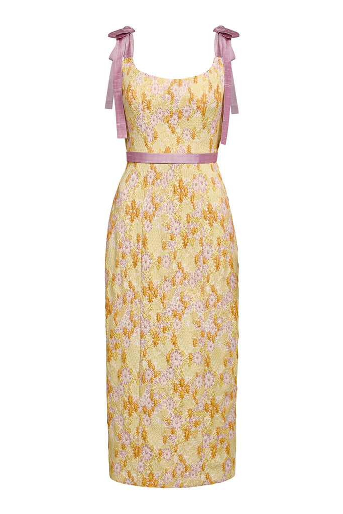 Acacia Belted Daisy Brocade Corset Dress