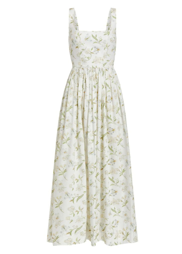 Scoop Neck Dress in White Hibiscus