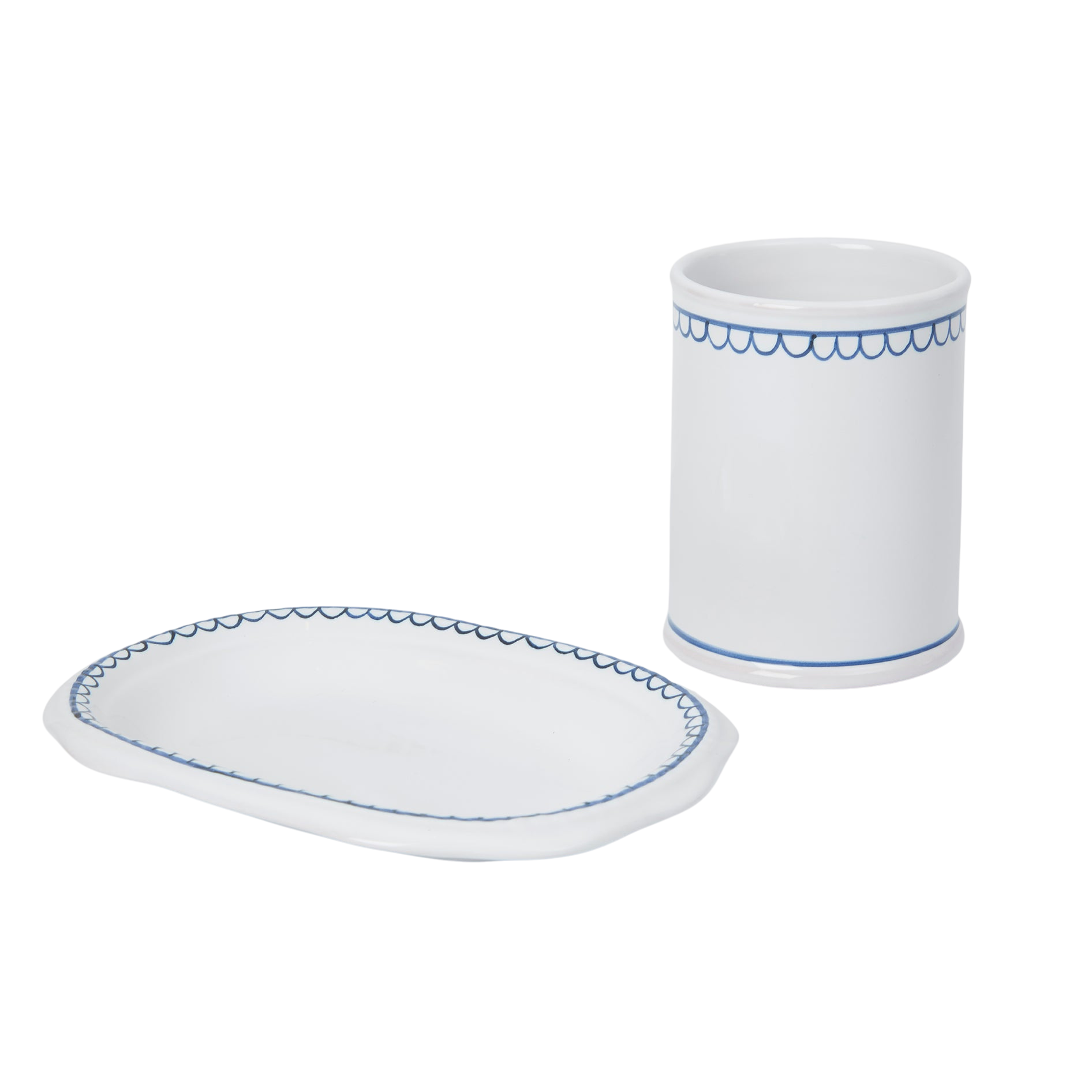 Bouclette Tumbler & Oval Perle Petite Plate in Blue, Set of 2