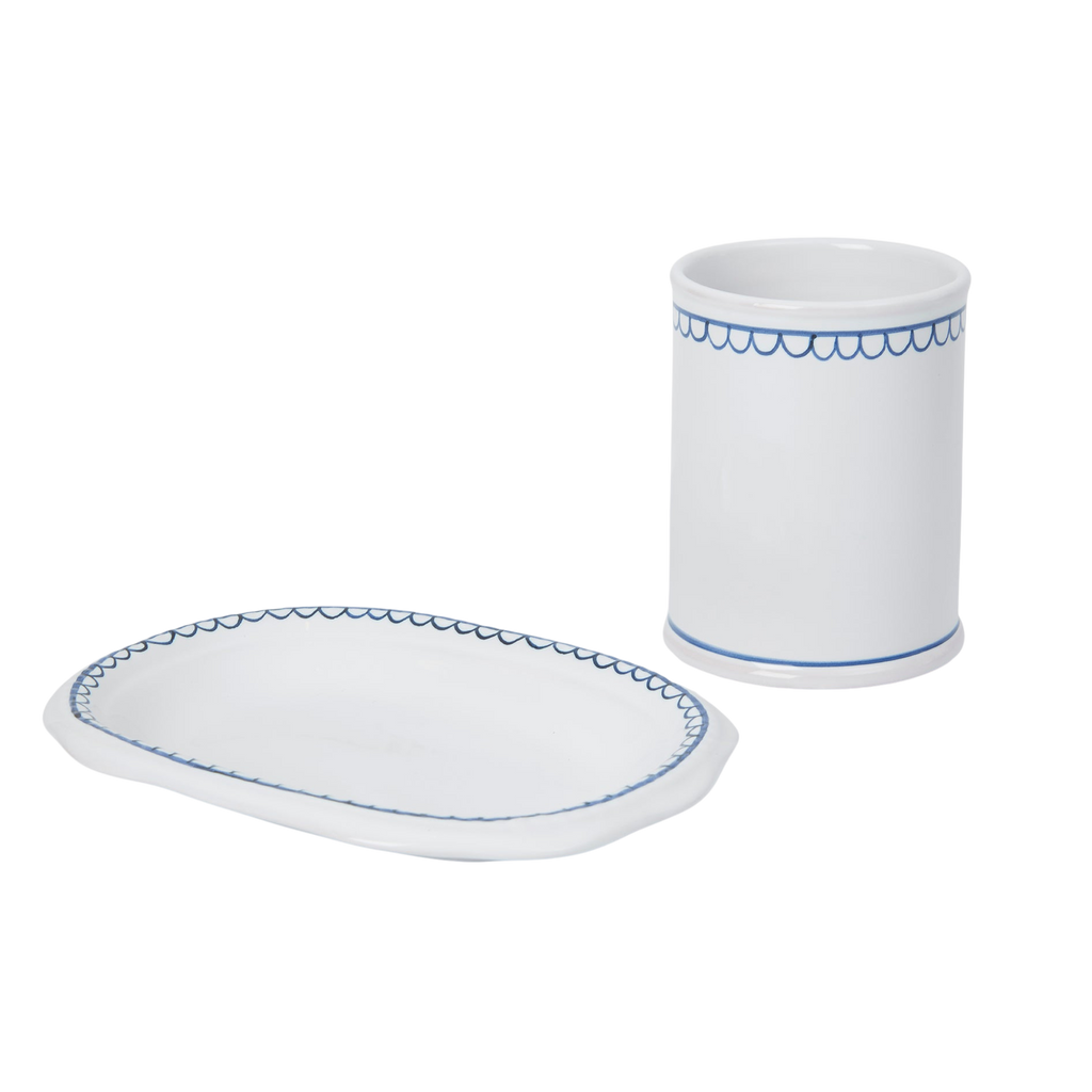 Bouclette Tumbler & Oval Perle Petite Plate in Blue, Set of 2